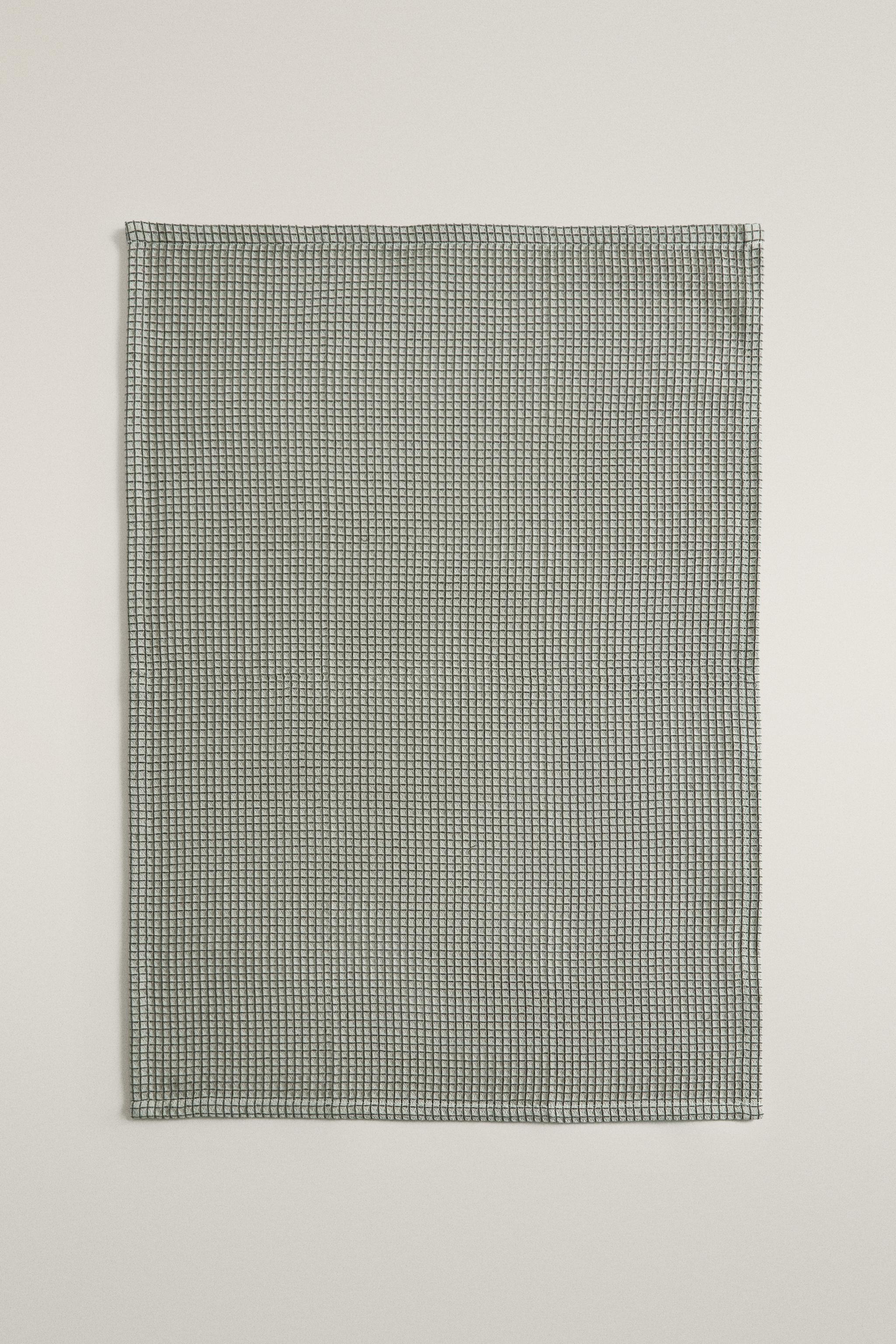 WAFFLE-TEXTURED CHECKED COTTON KITCHEN TOWELS (PACK OF 2)